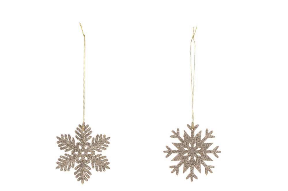 HANGER SNOWFLAKE GLITTER CHAMPAGNE ASSORTMENT OF 2