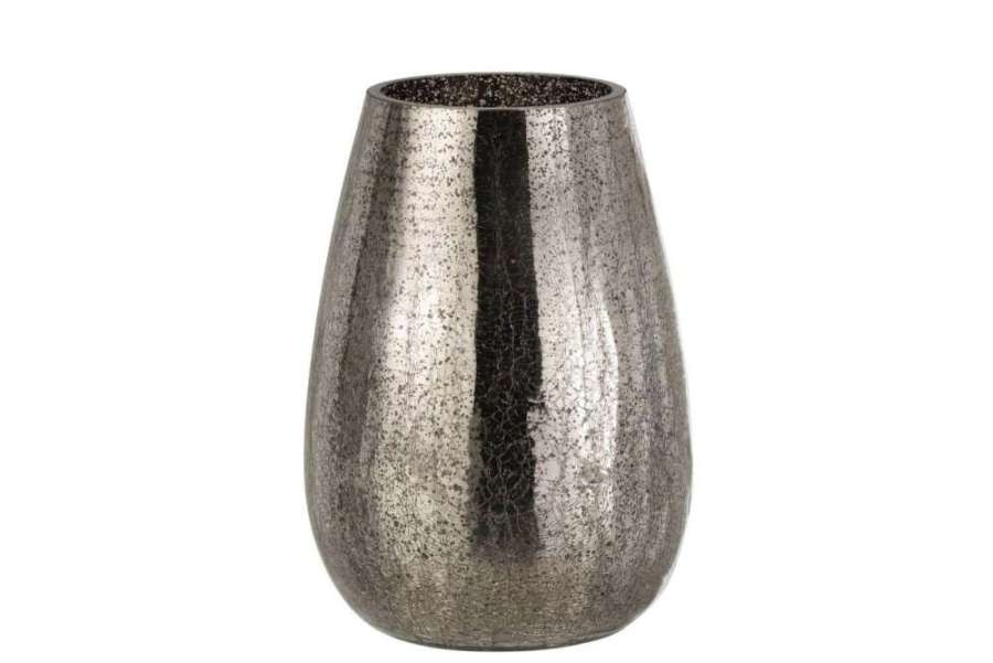HURRICANE LIGHT EGG SHAPED CRAQUELURE GLASS GREY LARGE