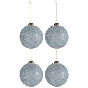 BOX OF 4 CHRISTMAS BALL SUGAR GLASS MATTE GREY MEDIUM