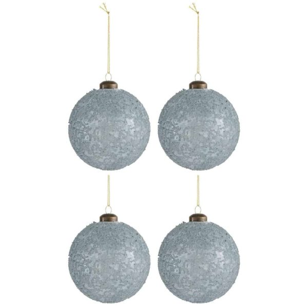 BOX OF 4 CHRISTMAS BALL SUGAR GLASS MATTE GREY MEDIUM