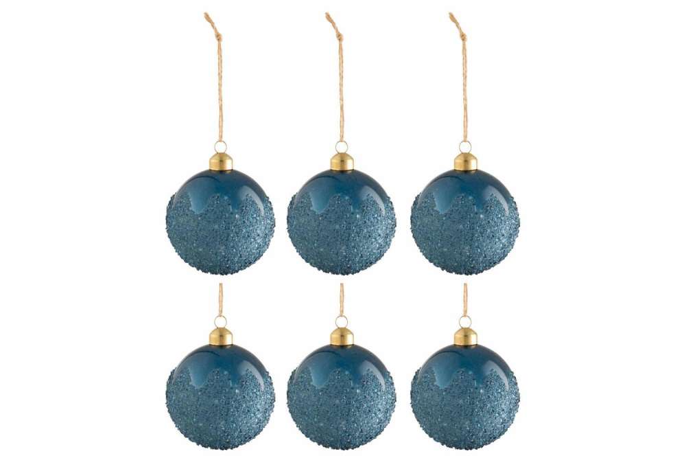 BOX OF 6 CHRISTMAS BAUBLES SUGAR GLASS MATTE BLUE SMALL