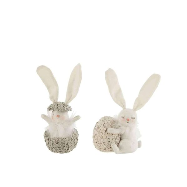 RABBIT WITH EGG POLY WHITE/GREY LARGE ASSORTMENT OF 2