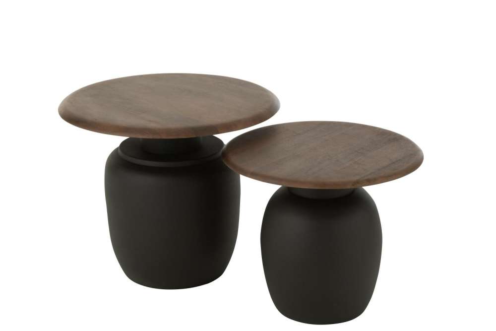 SET OF 2 SIDE TABLE OVAL IRON DARK BROWN