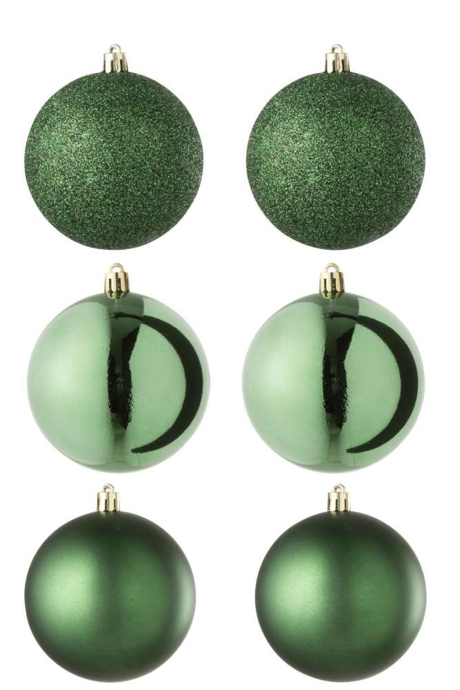 BOX OF 6 CHRISTMAS BAUBLE PLASTIC EMERALD GREEN