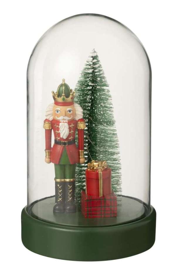 DECORATIVE BELL JAR LED NUTCRACKER + TREE + GIFTS LIMEPOWDER CHRISTMAS RED/DARK GREEN