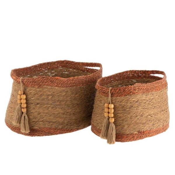 SET OF 2 BASKETS OVAL PEARL NATURAL/BROWN