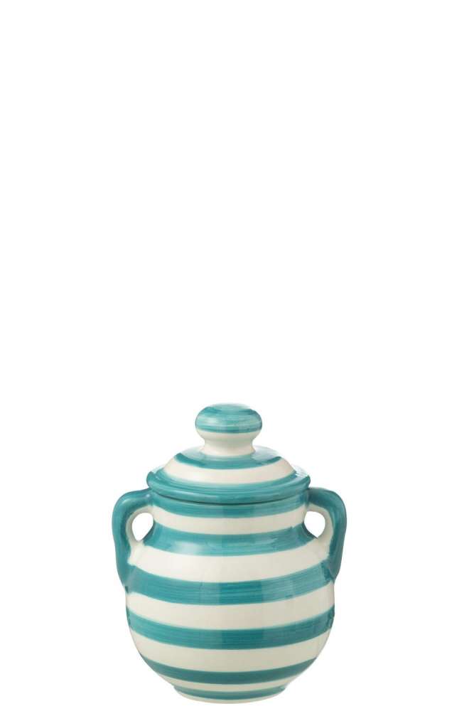 JAR GRANADA STRIPES CERAMIC WHITE/AQUA