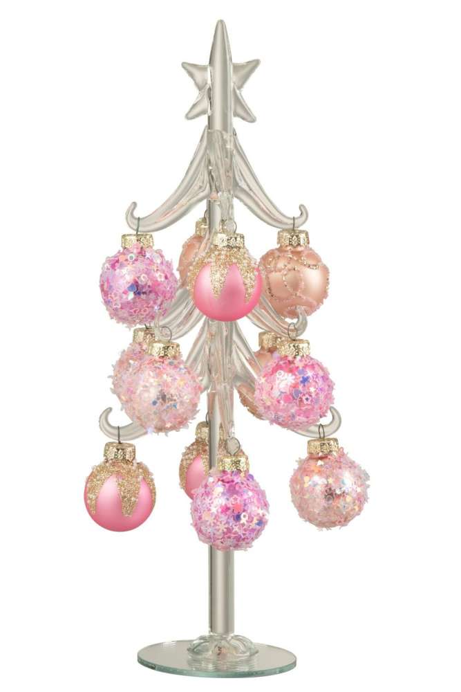 CHRISTMAS TREE + BALLS GLASS PINK/TRANSPARENT LARGE