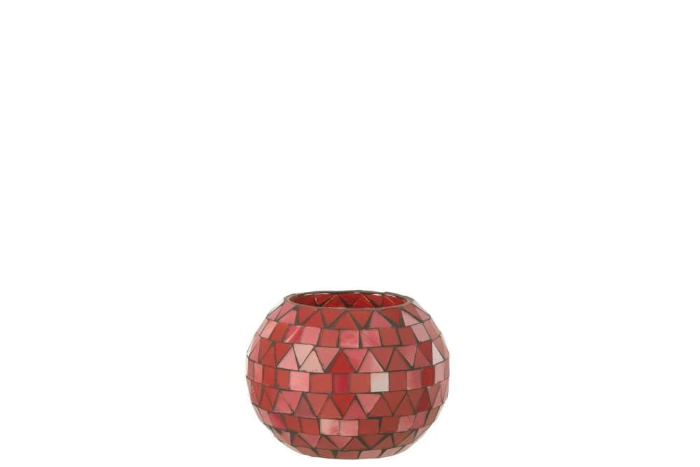 TEALIGHT HOLDER MOSAIC TRIANGLE GLASS RED/PINK SMALL