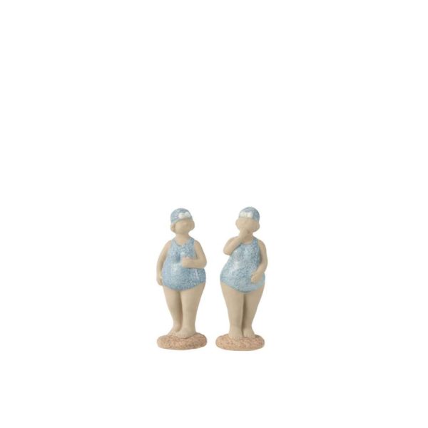 WOMAN BATHING SUIT STANDING CERAMIC BLUE SMALL ASSORTMENT OF 2