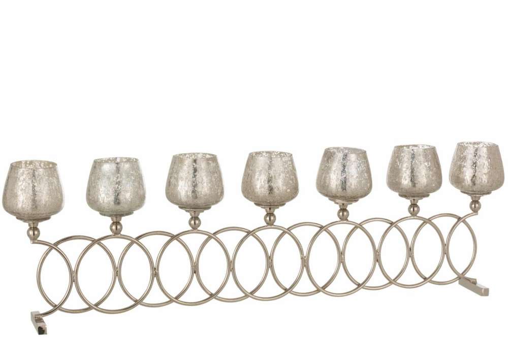 TEALIGHT HOLDER 8 RINGS CRAQUELURE GLASS NICKEL