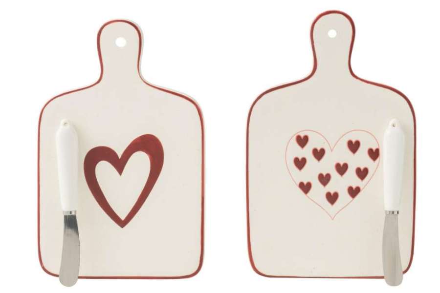 CUTTING BOARD HEARTS PORCELAIN WHITE/RED ASSORTMENT OF 2