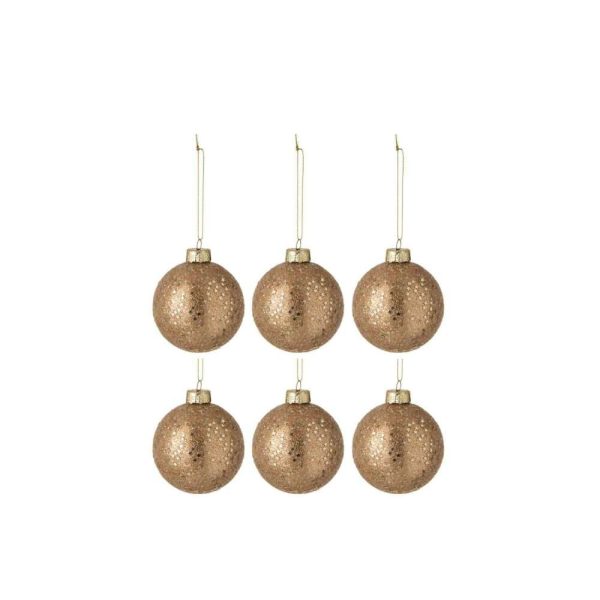 BOX OF 6 CHRISTMAS BAUBLES STARS GLASS BRONZE SMALL