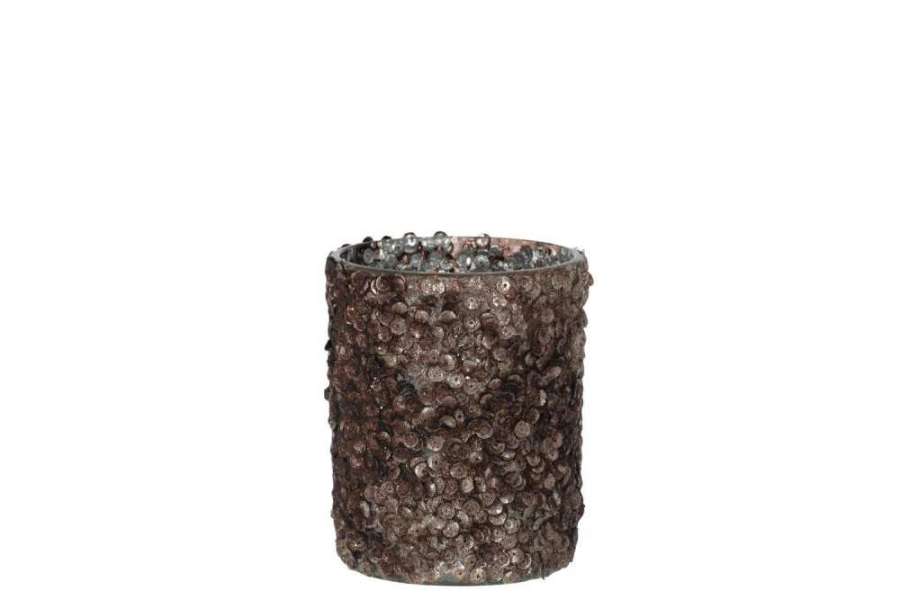 TEALIGHT HOLDER SEQUINS SUGAR MATTE DARK BROWN LARGE