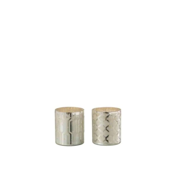 TEALIGHT HOLDER GLASS SILVER EXTRA SMALL ASSORTMENT OF 2
