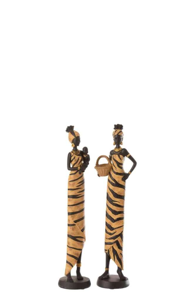 AFRICAN WOMAN ZEBRA POLY BLACK/BROWN MEDIUM ASSORTMENT OF 2