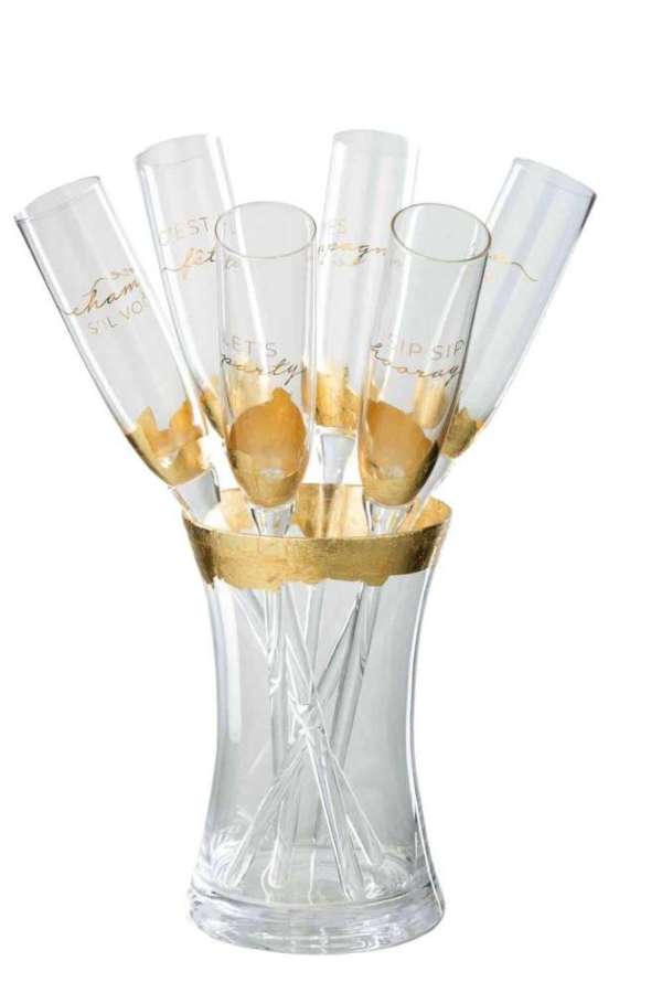 CHAMPAGNE GLASS IN BUCKET GLASS TRANSPARENT/GOLD