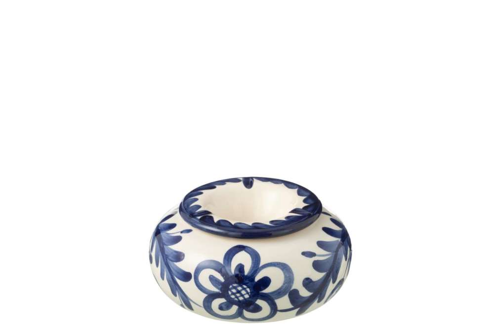 ASHTRAY GRANADA CERAMIC WHITE/COBALTO BLUE LARGE