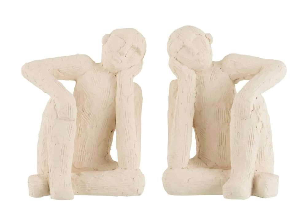 SET OF 2 BOOKEND SITTING CEMENT WHITE LARGE