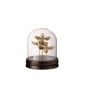 BELL JAR BUTTERFLY POLY/GLASS GOLD