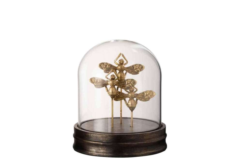 BELL JAR BUTTERFLY POLY/GLASS GOLD