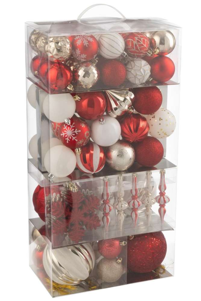 BOX OF 80 CHRISTMAS BAUBLE PLASTIC CHRISTMAS RED/GOLD COLORED