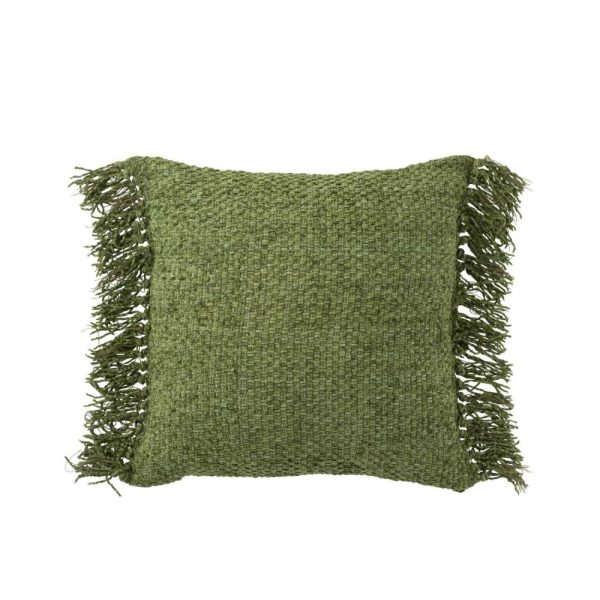 CUSHION WOVEN+FRINGES VISCOSE/COTON DARK GREEN