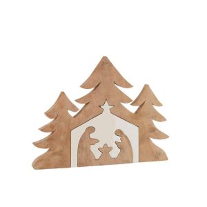NATIVITY SCENE+CHRISTMASTREES PUZZLE MANGO WOOD WHITE/NATURAL