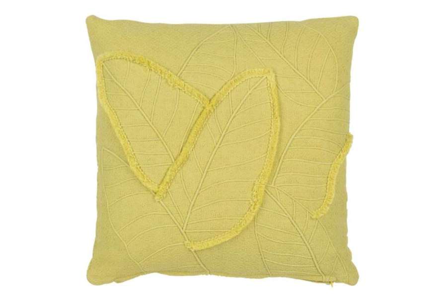 CUSHION LEAVES COTTON LEMON GREEN