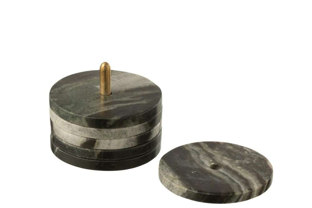 BOX OF 6 COASTER ROUND MARBLE BLACK/LIGHT GREY