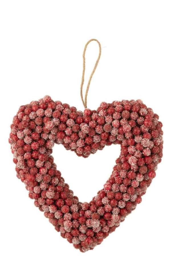 HANGER WREATH HEART BERRIES PLASTIC RED