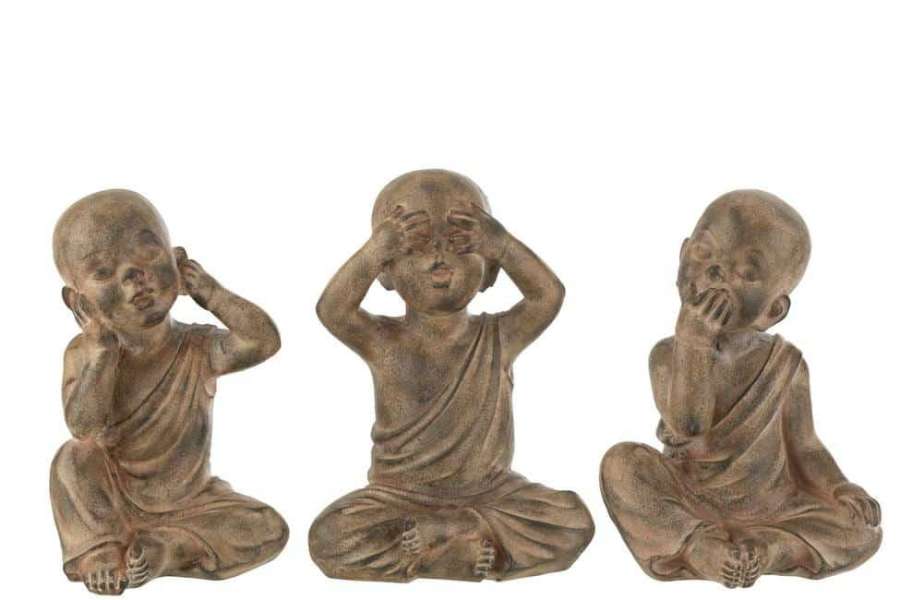 SET OF 3 MONK POLY BROWN LARGE
