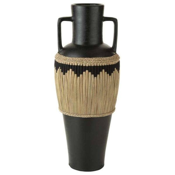 VASE PATTERN+HANDLES TERRACOTA/SEAGRASS BLACK/NATURAL