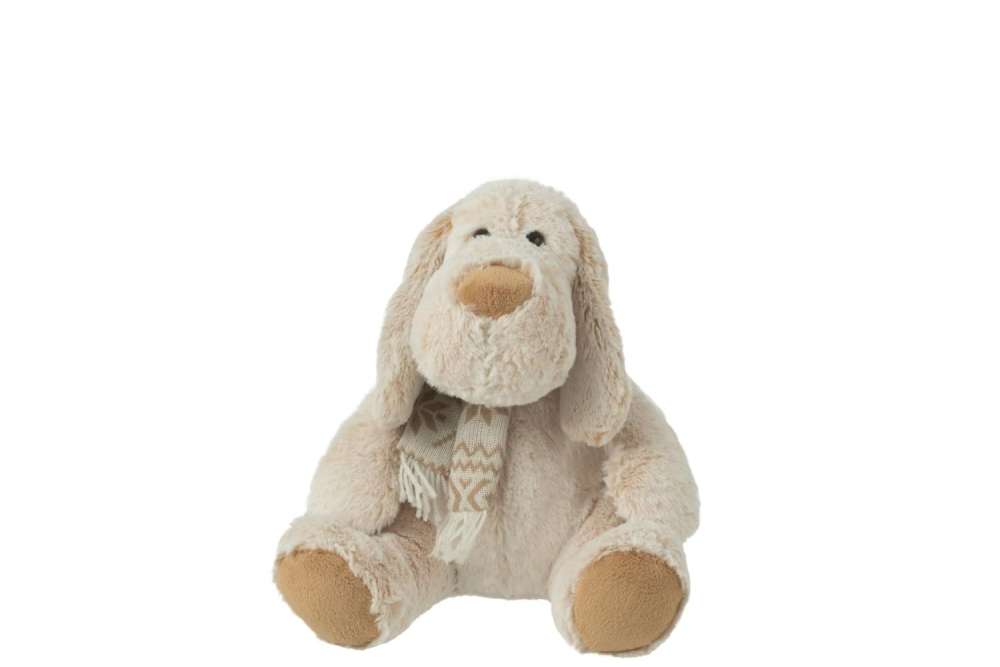 DOG+SCARF SITTING PLUSH POLYESTER BEIGE/BROWN MEDIUM