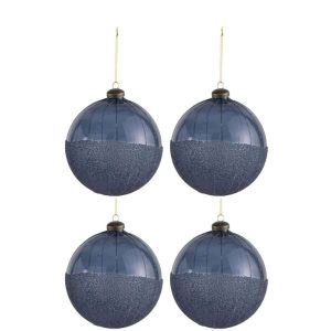 BOX OF 4 CHRISTMAS BALL PEARLS GLASS BLUE LARGE