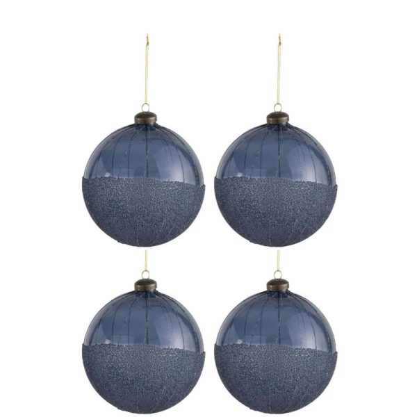 BOX OF 4 CHRISTMAS BALL PEARLS GLASS BLUE LARGE