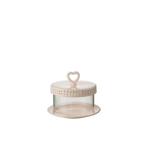 CAKE PLATE UNDER GLASS CERAMIC PINK SMALL