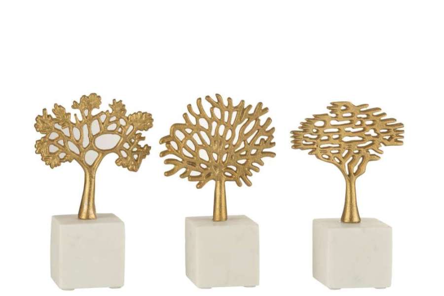 FIGURE TREE ON FOOT ALUMINIUM/MARBLE GOLD/WHITE ASSORTIMENT OF 3
