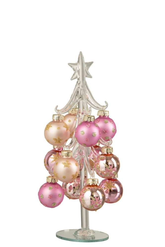 CHRISTMAS TREE + BALLS GLASS PINK/TRANSPARENT SMALL