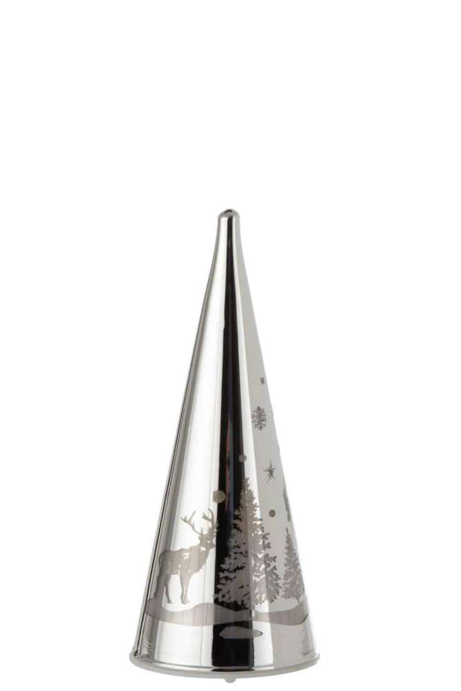 DECORATION CONE LED WINTER GLASS SILVER MEDIUM