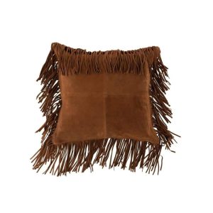 CUSHION TASSELS SQUARE LEATHER COGNAC