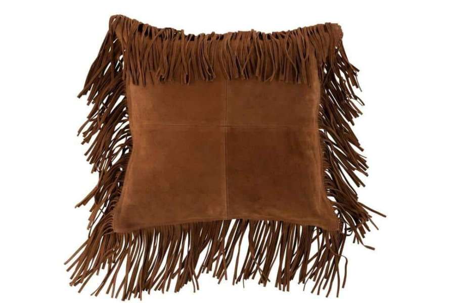 CUSHION TASSELS SQUARE LEATHER COGNAC