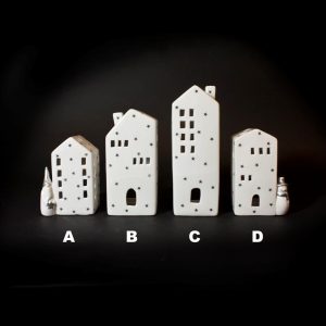Hus For Lys Hvit/Sølv keramikk A Stor 15Cm