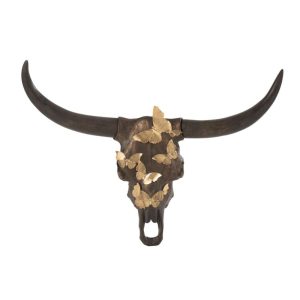 SKULL OX BUTTERFLY RESIN BROWN/GOLD LARGE