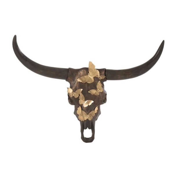 SKULL OX BUTTERFLY RESIN BROWN/GOLD LARGE