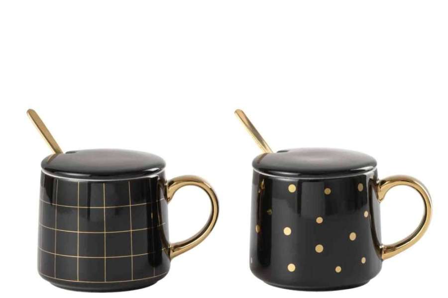 MUGS AMELIE PORCELAIN BLACK ASSORTMENT OF 2