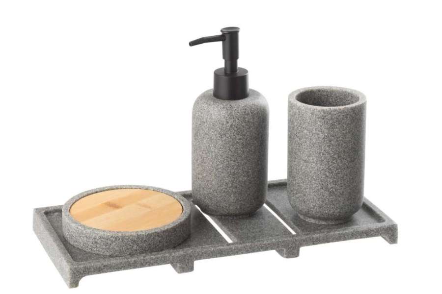 SOAP DISPENSER ON TRAY POLYRESIN DARK GREY/NATURAL