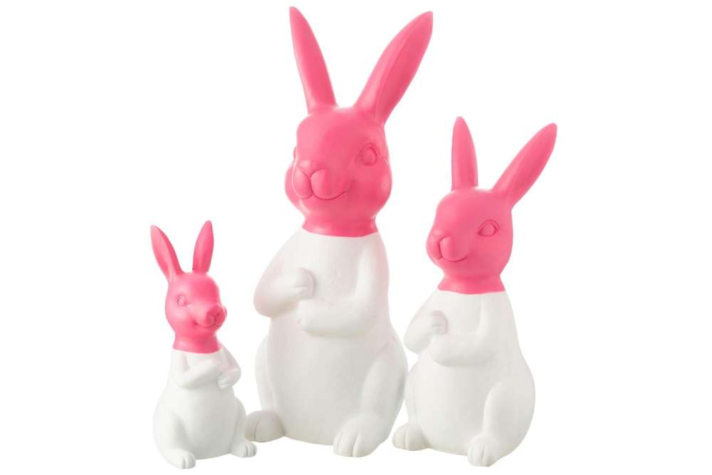 SET OF 3 RABBITS OUTDOOR MGO WHITE/PINK