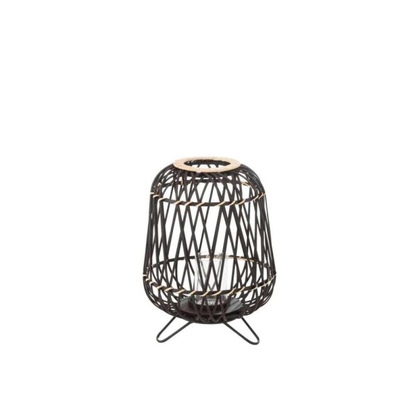 LANTERN ON FOOT BAMBOO BLACK/NATURAL SMALL