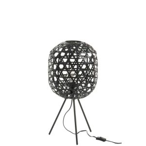 TABLE LAMP TRIPOD ROUND BAMBOO/METAL BLACK